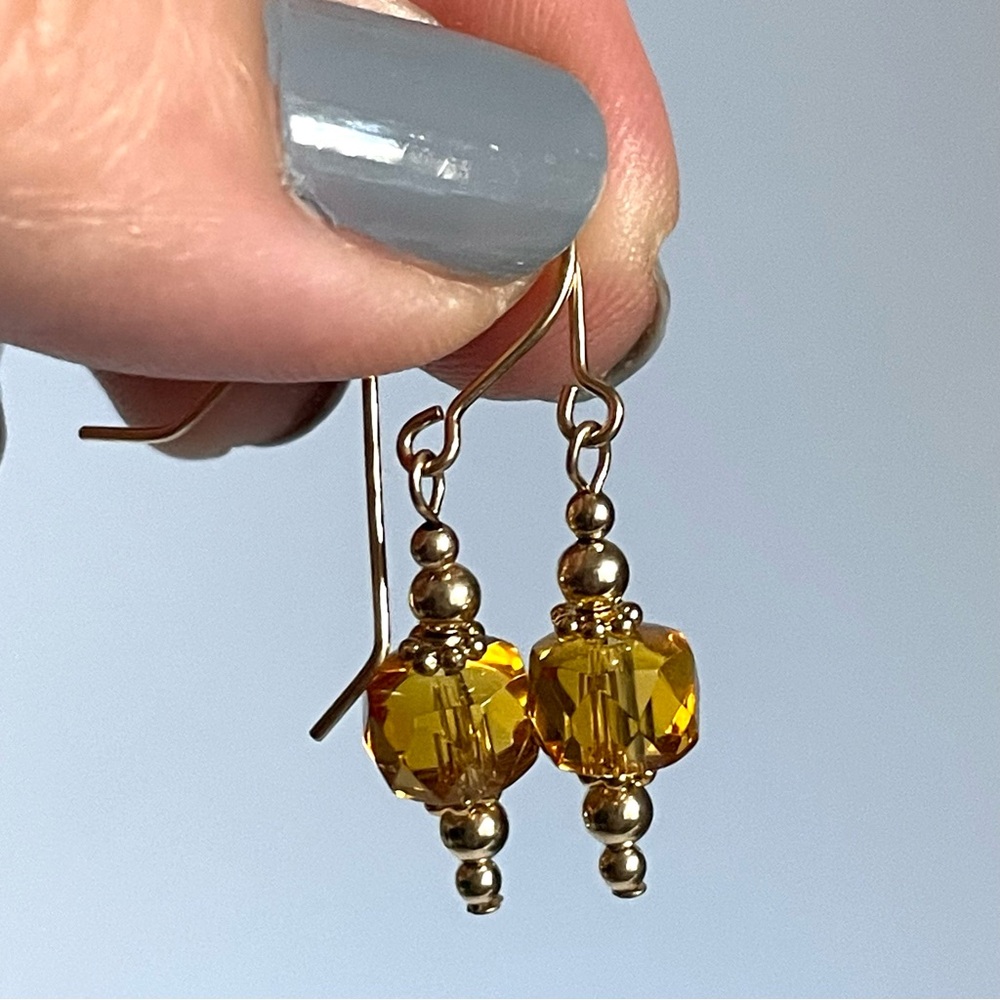 Vintage stamped 14k gf faceted citrine (?) dangle earrings